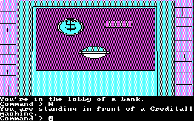 Tracer Sanction, The IBM PC/Compatibles Screenshot: Standing in front of a Creditall machine.