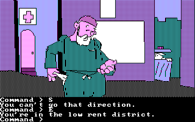 Tracer Sanction, The IBM PC/Compatibles Screenshot: Looks like a sketchy part of town.
