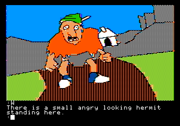 Tracer Sanction, The Apple II Screenshot: Whoah, this is one angry looking hermit!