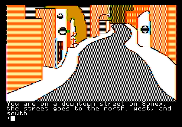 Tracer Sanction, The Apple II Screenshot: The streets of Sonex.