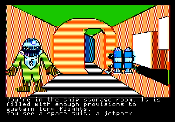 Tracer Sanction, The Apple II Screenshot: The storage room, with some useful items...