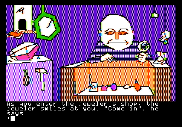 Tracer Sanction, The Apple II Screenshot: Welcome! Need to buy or sell anything?