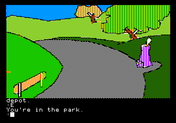Tracer Sanction, The Apple II Screenshot: Walking through a park.