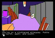 Tracer Sanction, The for Apple II - A cluttered alleyway.