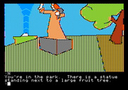 Tracer Sanction, The for Apple II - A statue by a fruit tree...anything I need here? Better investigate!