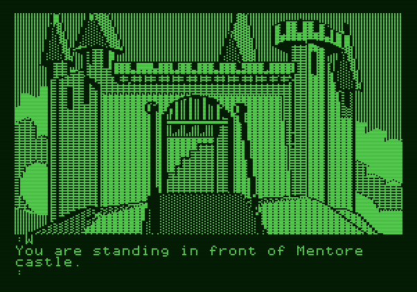 The Tracer Sanction Apple II Screenshot: Entrance to a castle...