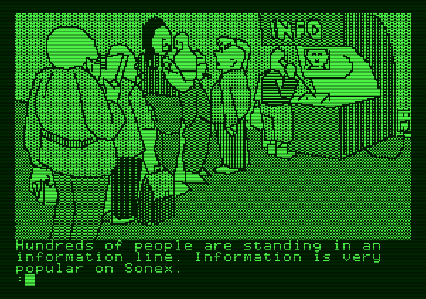 The Tracer Sanction Apple II Screenshot: People like information here...