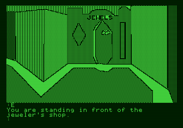 The Tracer Sanction Apple II Screenshot: A jewel shop...you'll need to visit here a few times.