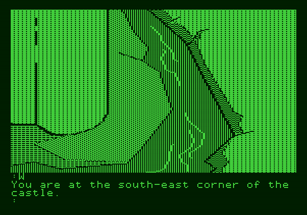 The Tracer Sanction Apple II Screenshot: Not much here other than a moat.