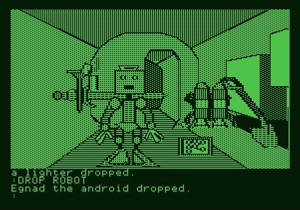 The Tracer Sanction Apple II Screenshot: You can drop things in your ship's storage room...