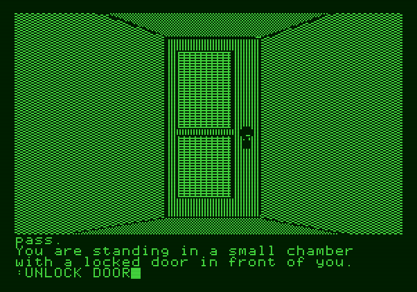 The Tracer Sanction Apple II Screenshot: Should I open this door?