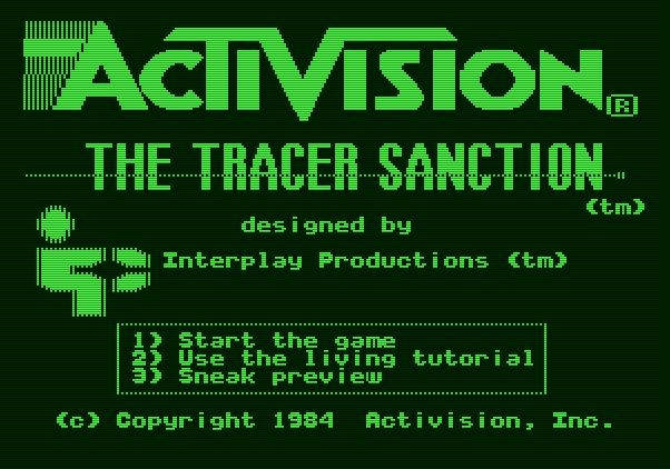 The Tracer Sanction Apple II Screenshot: Title screen.