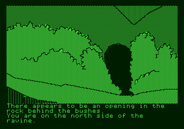 The Tracer Sanction Apple II Screenshot: Hmm, what's hiding behind these bushes?