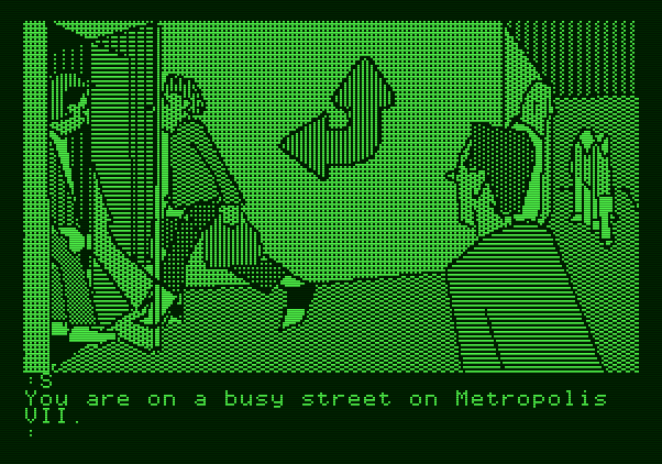 The Tracer Sanction Apple II Screenshot: Welcome to Metropolis!