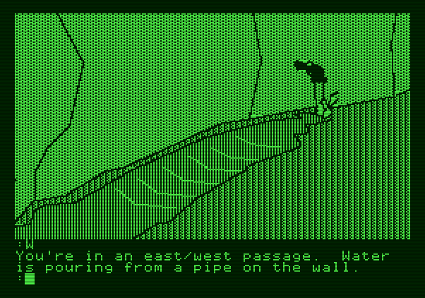 The Tracer Sanction Apple II Screenshot: Water pours from a pipe...