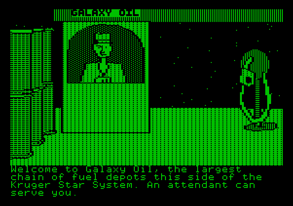 Tracer Sanction, The Apple II Screenshot: Welcome to Galaxy Oil...