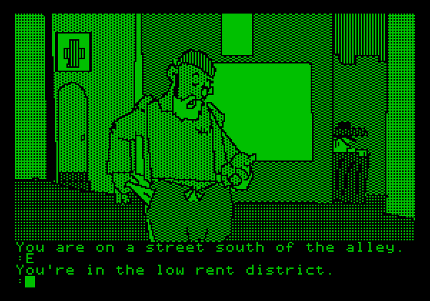 Tracer Sanction, The Apple II Screenshot: A suspect part of town...
