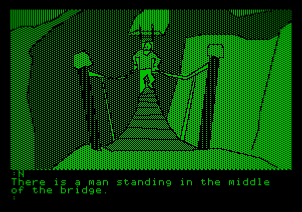 Tracer Sanction, The Apple II Screenshot: Who's this man blocking the path?