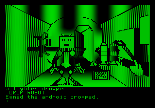 Tracer Sanction, The Apple II Screenshot: You can drop things in your ship's storage room...