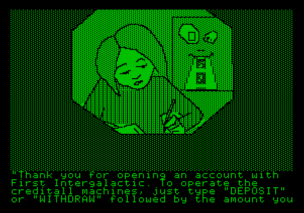 Tracer Sanction, The Apple II Screenshot: Opening a bank account...