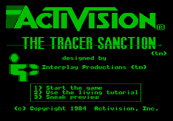 Tracer Sanction, The Apple II Screenshot: Title screen.