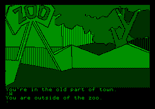 Tracer Sanction, The Apple II Screenshot: Entrance to the city zoo...
