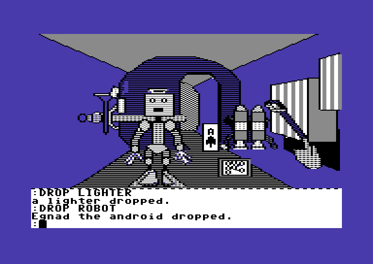 Tracer Sanction, The Commodore 64 Screenshot: You can leave items in the cargo room on the ship.