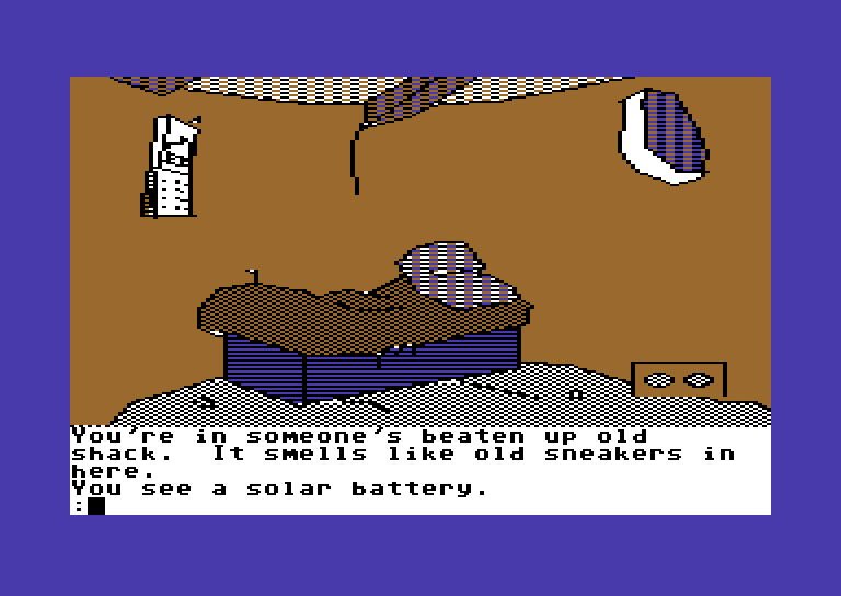 Tracer Sanction, The Commodore 64 Screenshot: Inside the hut...anything useful?