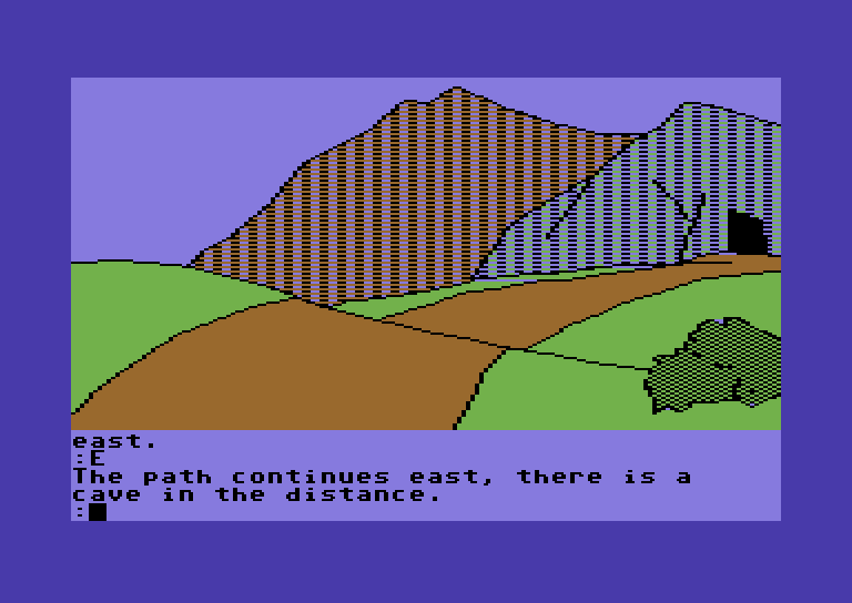 Tracer Sanction, The Commodore 64 Screenshot: A cave is in the distance.
