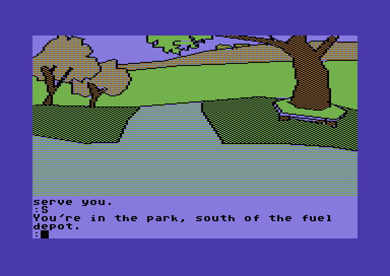 Tracer Sanction, The Commodore 64 Screenshot: Entrance to a park.