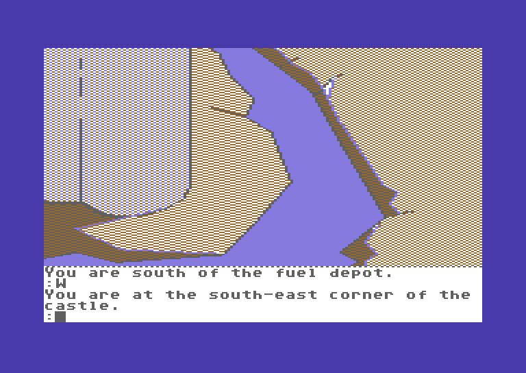 Tracer Sanction, The Commodore 64 Screenshot: Not much here except a moat.