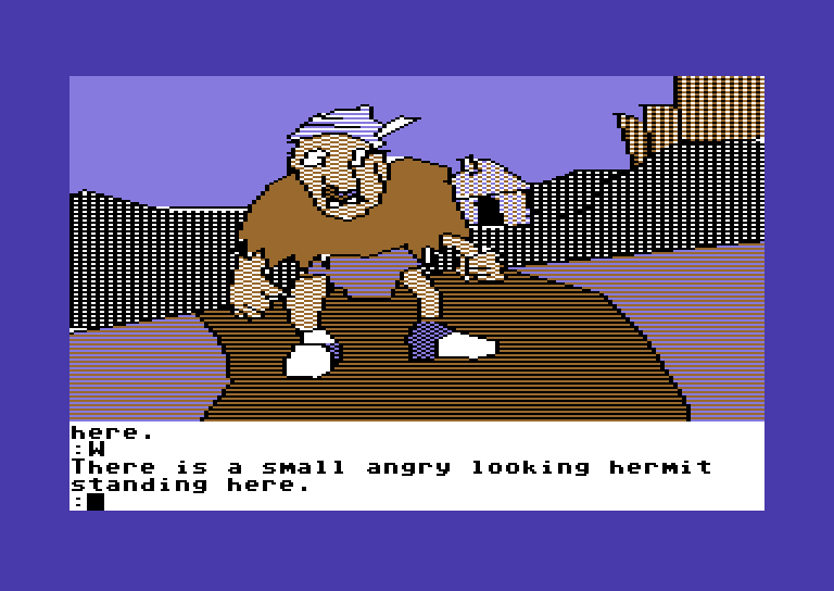 Tracer Sanction, The Commodore 64 Screenshot: Be careful, this small hermit looks angry!