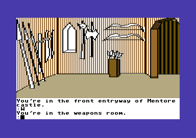 Tracer Sanction, The Commodore 64 Screenshot: In the castle weapons room.