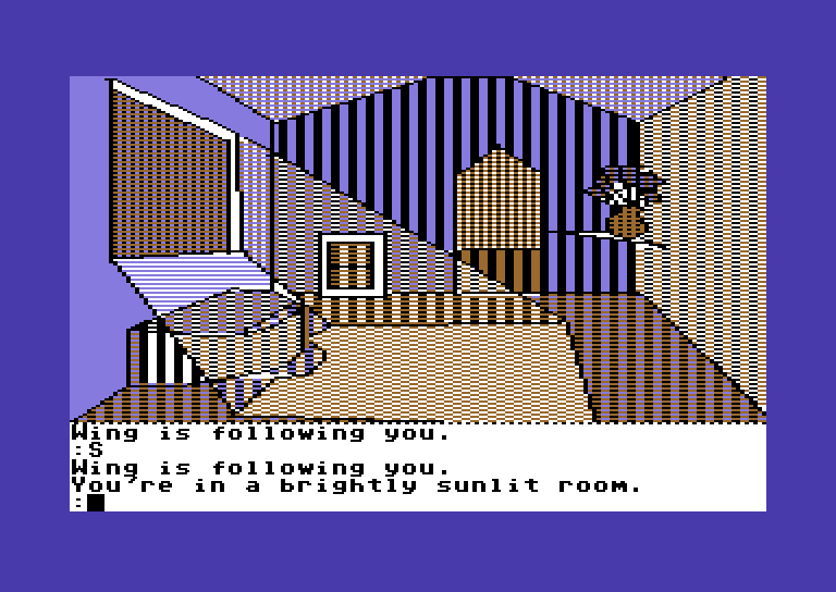 Tracer Sanction, The Commodore 64 Screenshot: A brightly lit room...