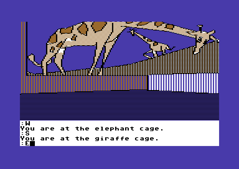 Tracer Sanction, The Commodore 64 Screenshot: The zoo features all kinds of animals.
