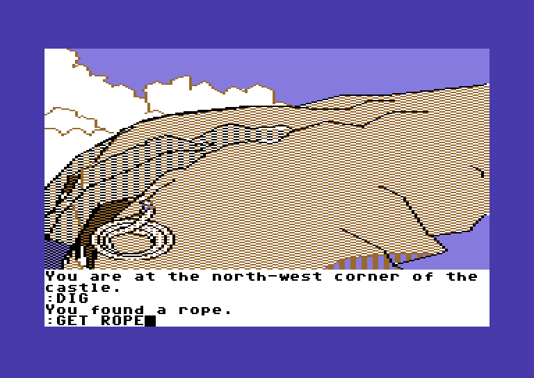 Tracer Sanction, The Commodore 64 Screenshot: I found a rope! Who would burry that in the ground?