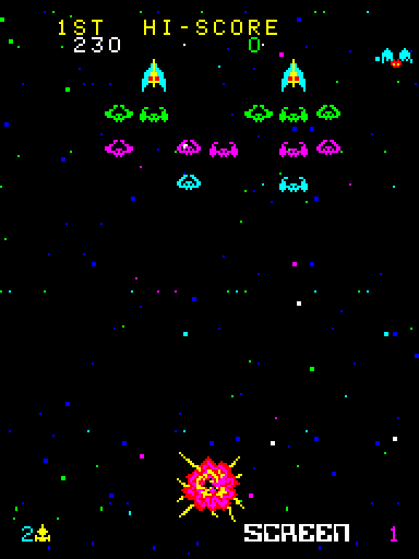 Cosmic Alien Arcade Screenshot: Crash! I've been hit!