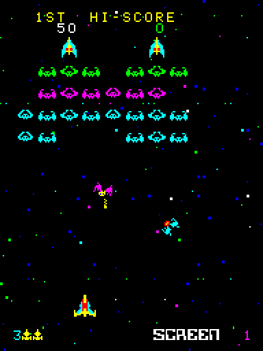 Cosmic Alien Arcade Screenshot: Here come some attacking aliens!