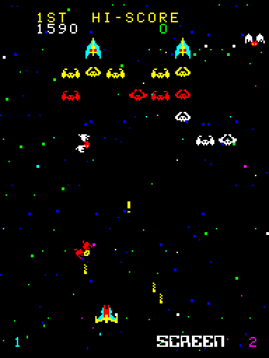 Cosmic Alien Arcade Screenshot: Alien bombing patterns become more difficult as the game progresses.