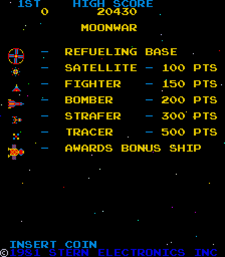 Moon War Arcade Screenshot: Game attract mode.