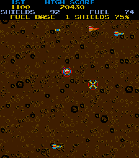 Moon War Arcade Screenshot: You have a limited amount of shield capability to defend against attacks...