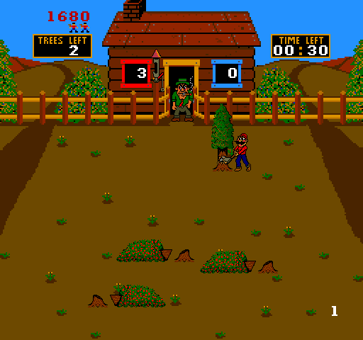 Timber Arcade Screenshot: Don't let the trees fall on you, or you'll lose time time!