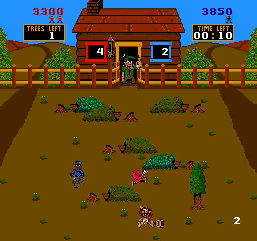 Timber Arcade Screenshot: Catch the bird for bonus points!