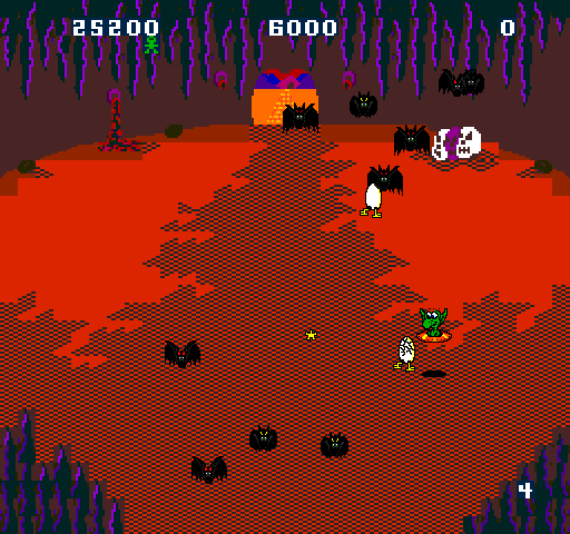 Wacko Arcade Screenshot: Cave levels feature bats you'll have to deal with after the eggs!