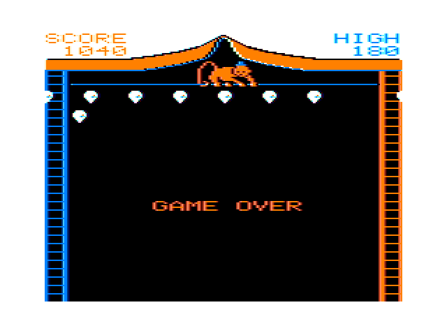 Clowns and Balloons TRS-80 Color Computer Screenshot: Game over.
