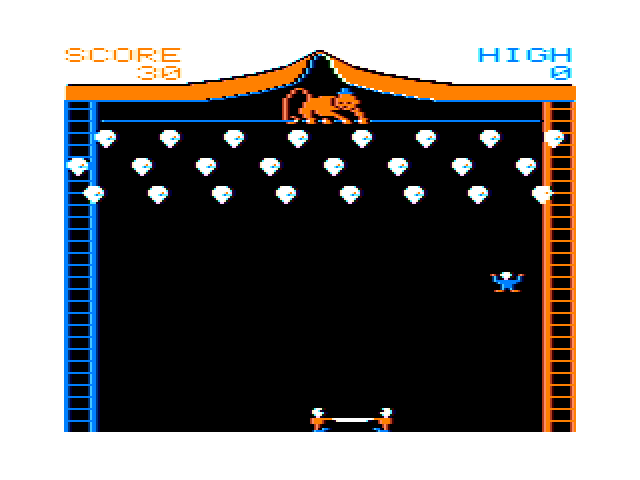 Clowns and Balloons TRS-80 Color Computer Screenshot: Game start.