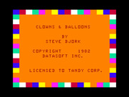 Clowns and Balloons for TRS-80 Color Computer - Title screen.