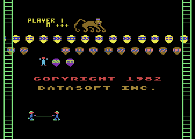 Clowns and Balloons Atari 8-bit Screenshot: Game demo.