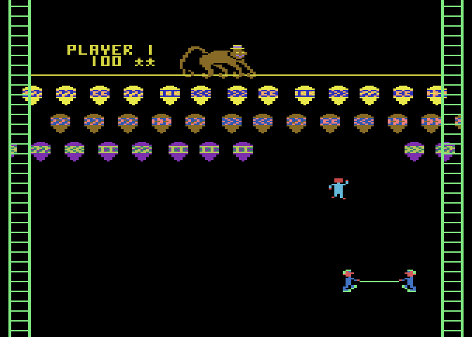 Clowns and Balloons Atari 8-bit Screenshot: Game start.
