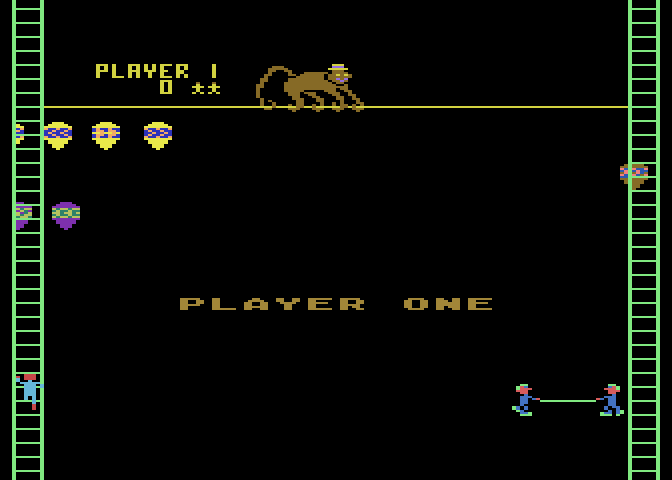 Clowns and Balloons Atari 8-bit Screenshot: Ready player one?